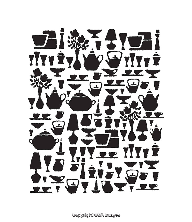 Black and White Silhouette Illustration of Decorative Household Items