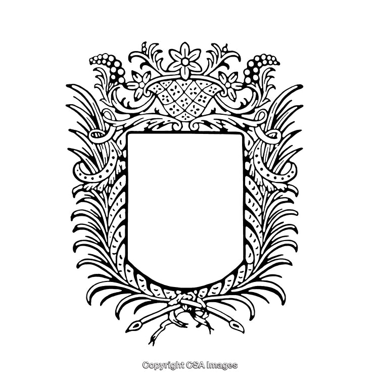 Intricate Black and White Ornamental Border Design with Floral Elements