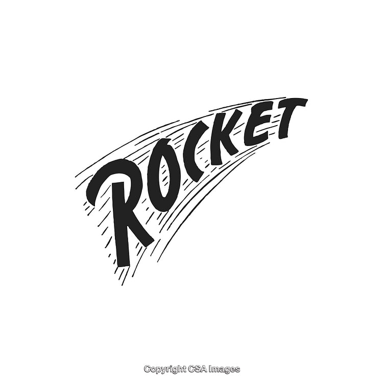 Creative Rocket Text Design with Dynamic Lines and Bold Lettering
