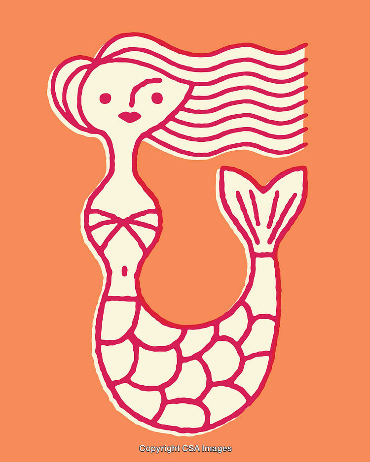 Whimsical Line Art Illustration of a Mermaid with Flowing Hair