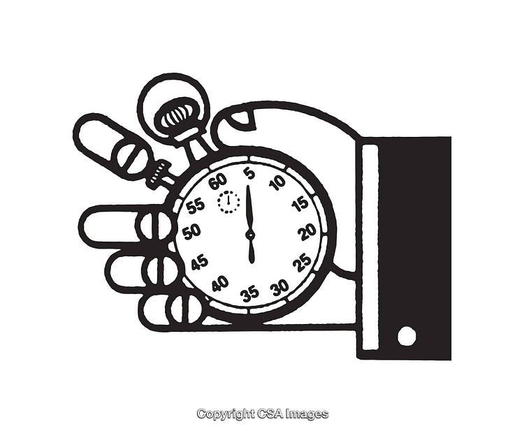 Black and White Illustration of a Hand Holding a Stopwatch
