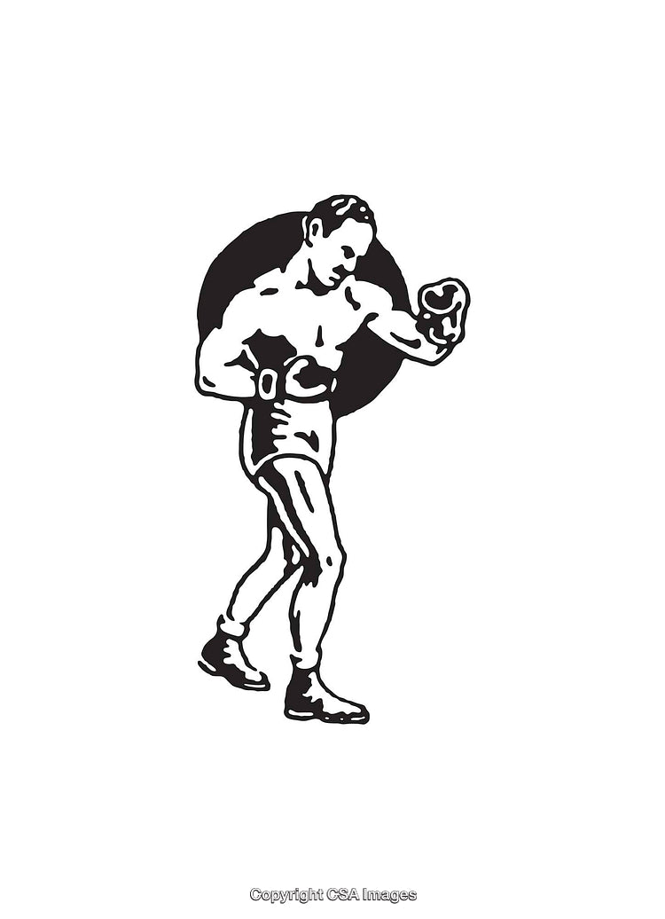 Boxing Athlete in Classic Black and White Line Art Illustration