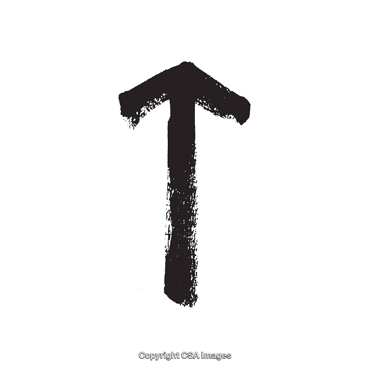 Black Ink Arrow Symbol with a Rough Texture on White Background