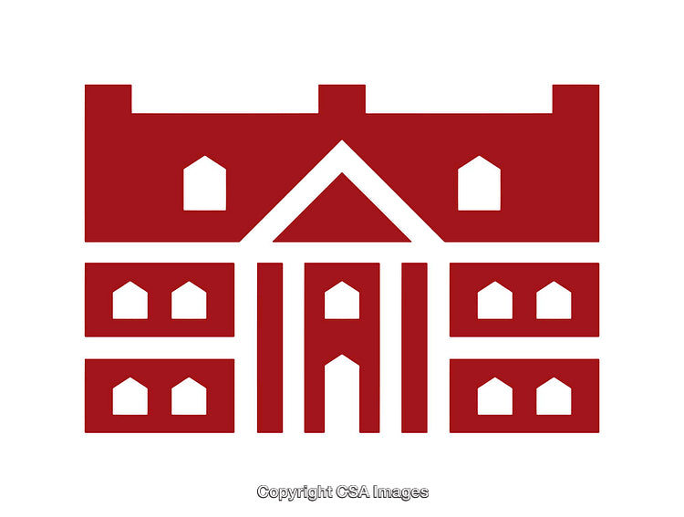 Red Geometric Icon of a Symmetric Historic Building Design