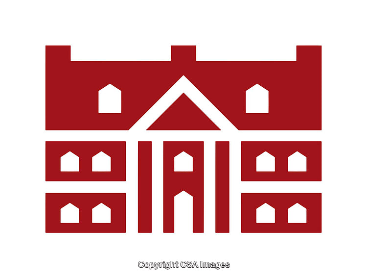 Red Geometric Icon of a Symmetric Historic Building Design