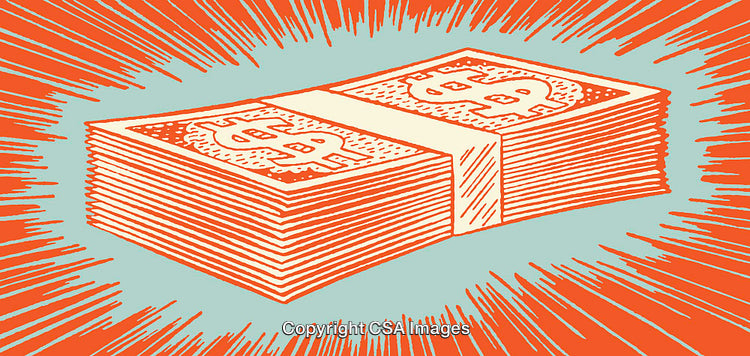 Stack of American Dollar Bills in Colorful Line Art Style