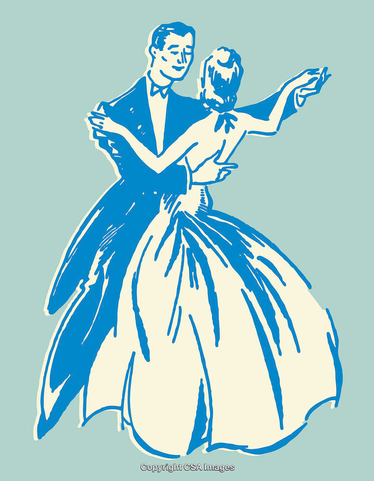 Elegant Line Art Illustration of a Dancing Couple in Formal Attire