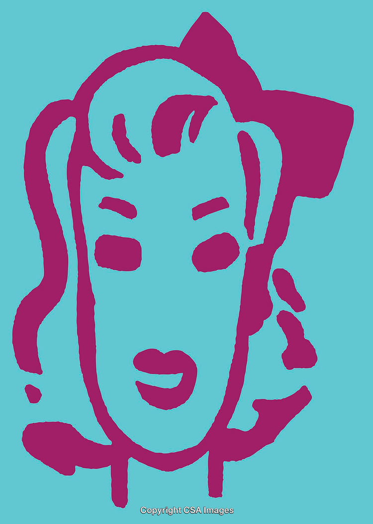 Vibrant Pop Art Style Line Art Portrait Illustration on Cyan Background