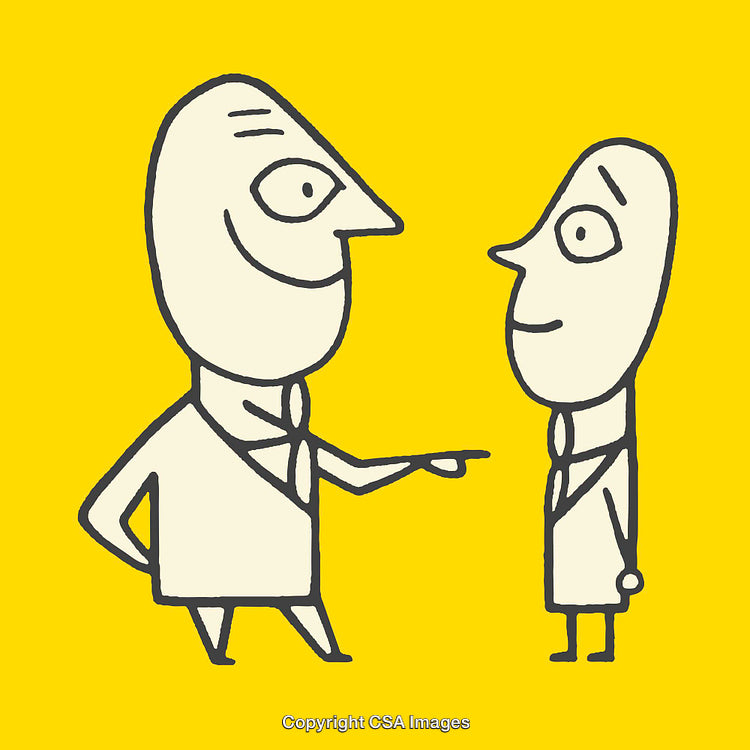 Colorful Line Art of Two Characters Interacting on a Yellow Background