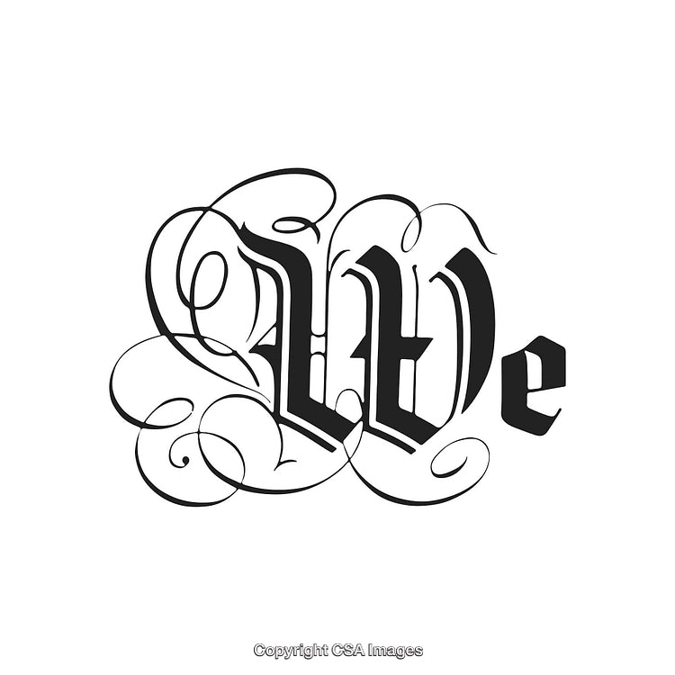 Elegant Calligraphy Design Featuring Decorative Letter Formation and Swirling Ornaments