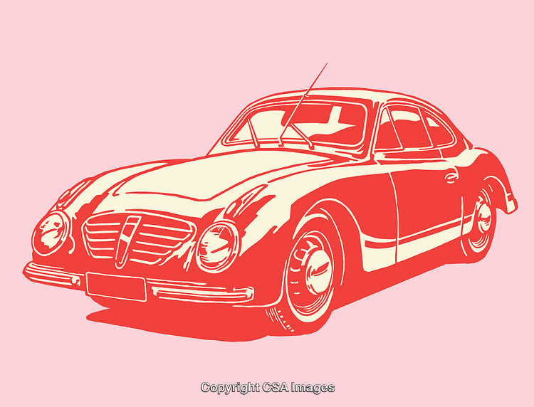 Classic Red Car Illustration in Retro Line Art Style