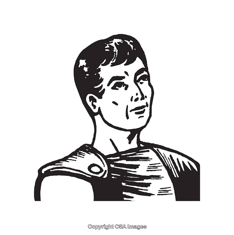 Black and White Illustration of a Confident Individual Looking Upward