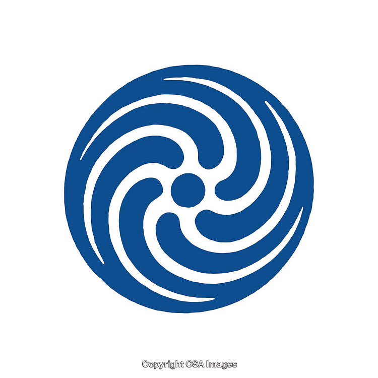 Blue Abstract Circular Shape Featuring Spiral Elements on White Background