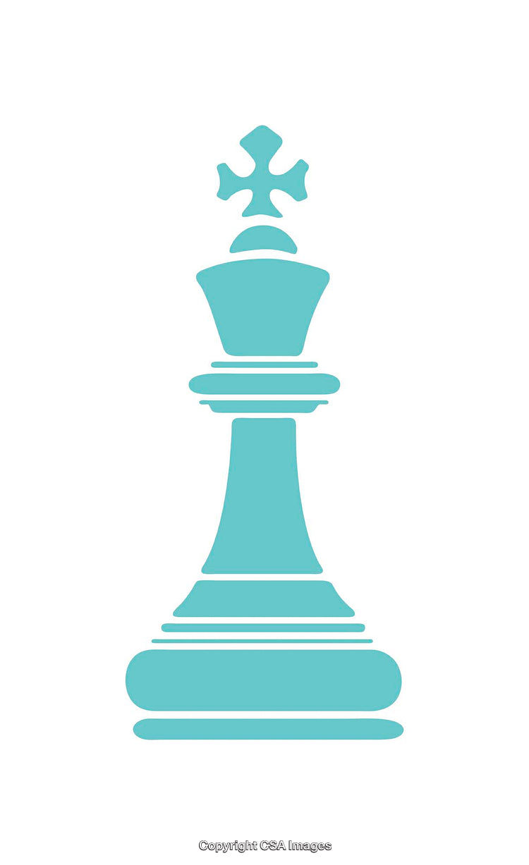 Stylized Icon of Blue Chess King on White Background