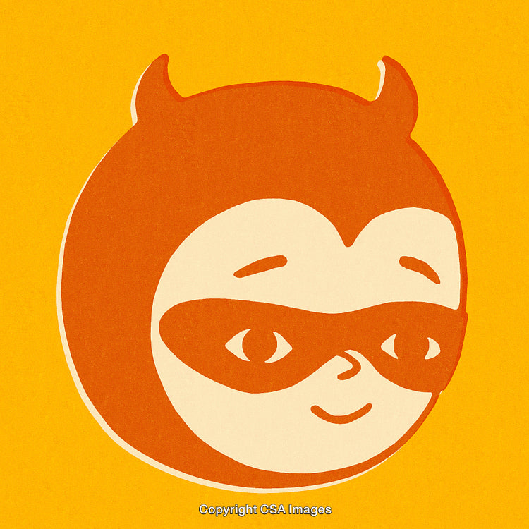 Minimalist Illustration of a Cartoon Character Wearing a Mask on Yellow Background