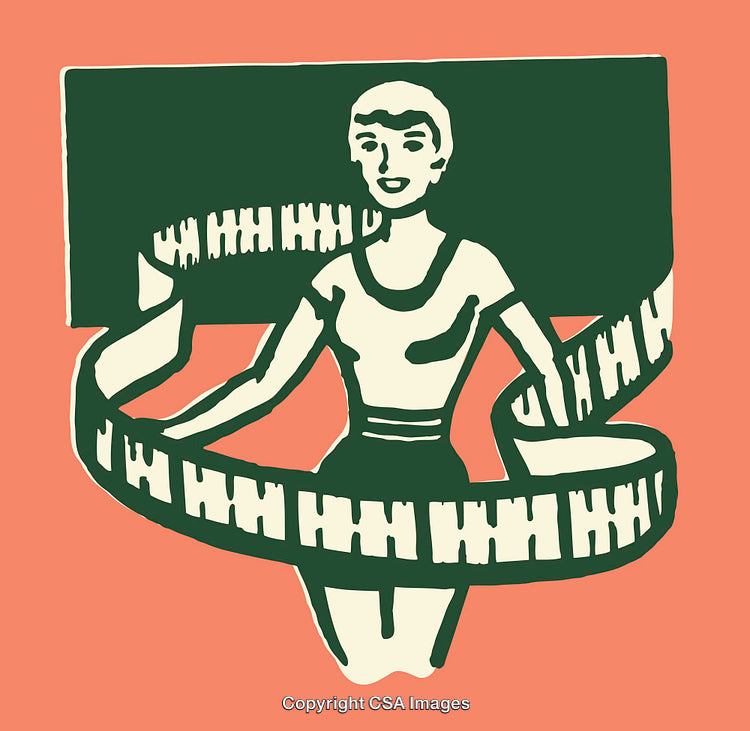 Retro Styled Line Art of Woman with Film Strip Decoration