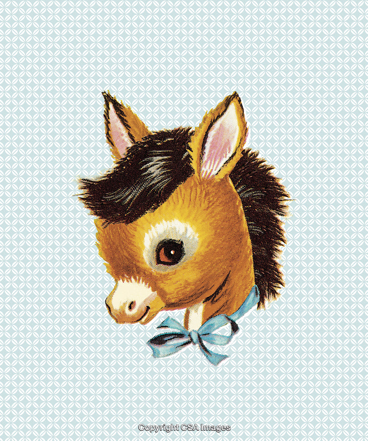 Vintage Artwork of a Cute Donkey Illustration with Decorative Background
