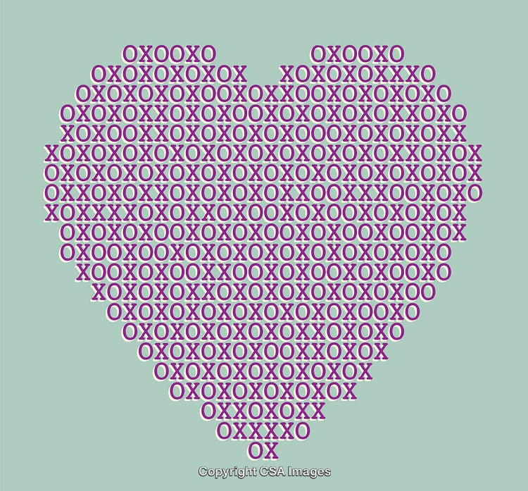 Colorful Heart Shape Formed with Purple Hugs and Kisses Patterns