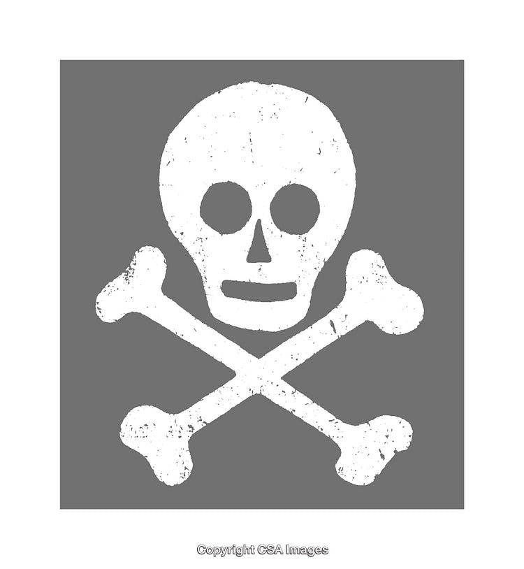 Grunge Style Skull and Crossbones Icon on a Gray Background