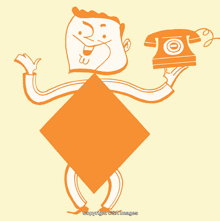Whimsical Line Art Illustration Featuring a Quirky Character Holding a Retro Telephone
