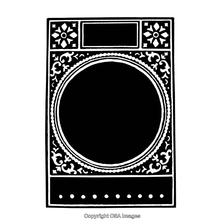 Intricate Black and White Ornamental Border Design With a Circular Centerpiece