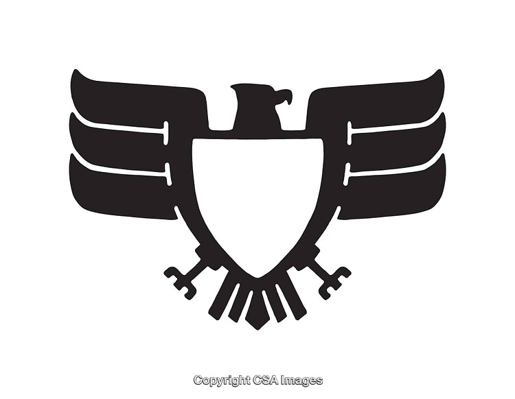 Black and White Icon of an Eagle Emblem with Shield