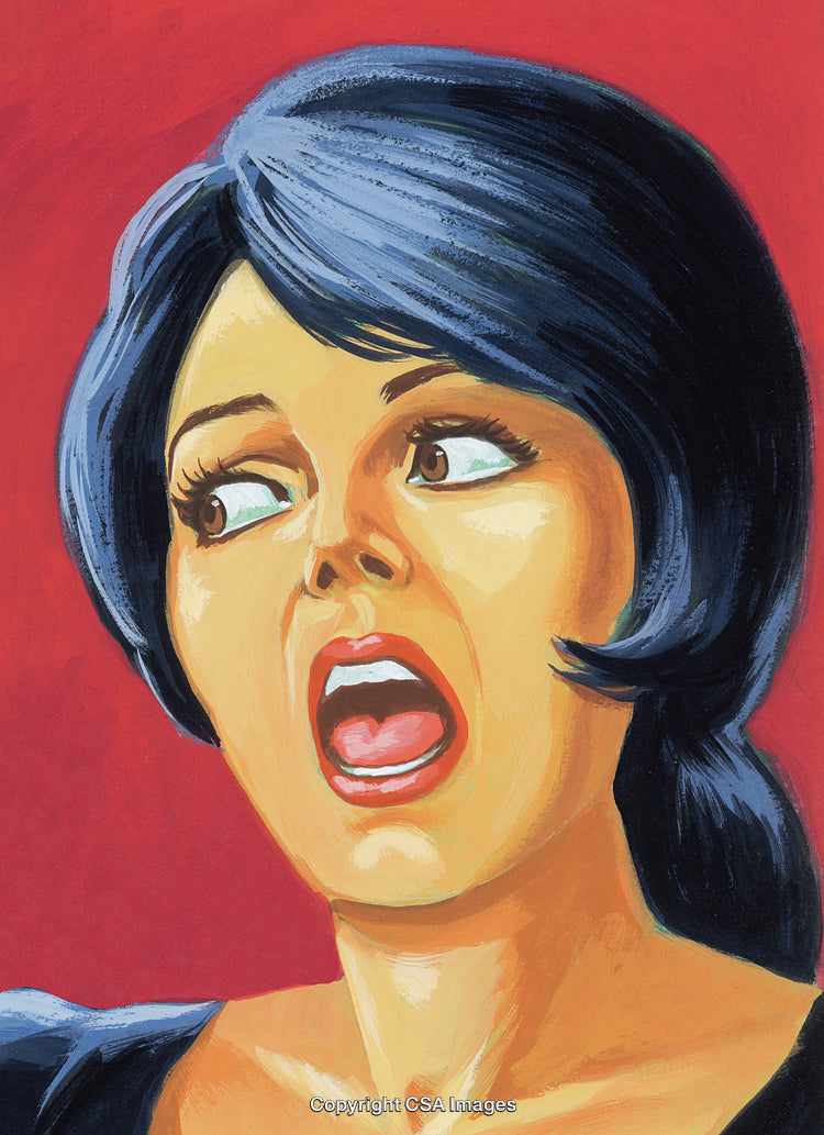 Pop Art Style Illustration of Surprised Woman with Red Background