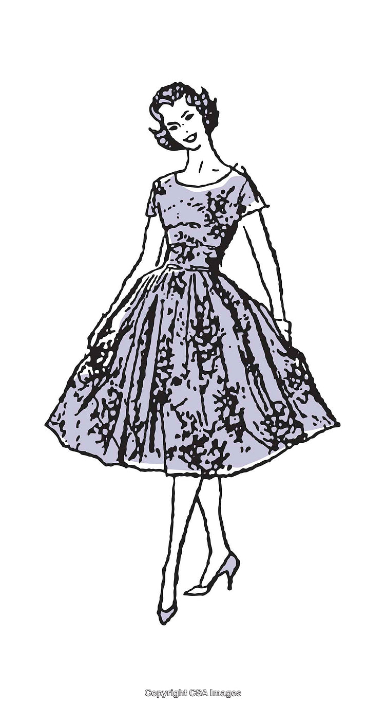 Retro Illustration of a Vintage Dress with Elegant Feminine Styling
