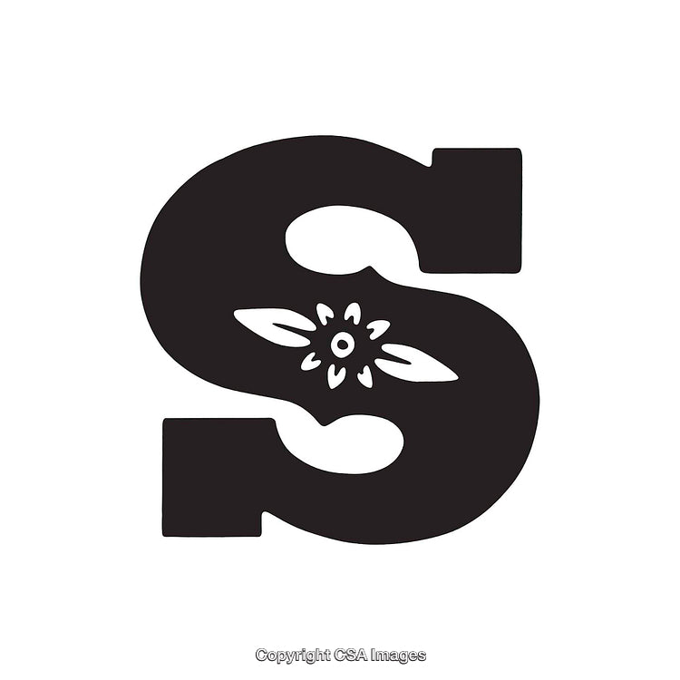 Decorative Black Letter S With Intricate Floral Patterns