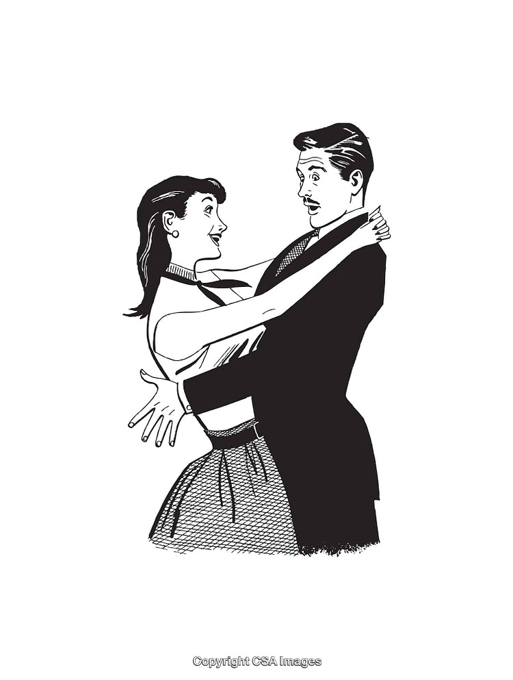 Black and White Line Art of a Happy Couple Embracing