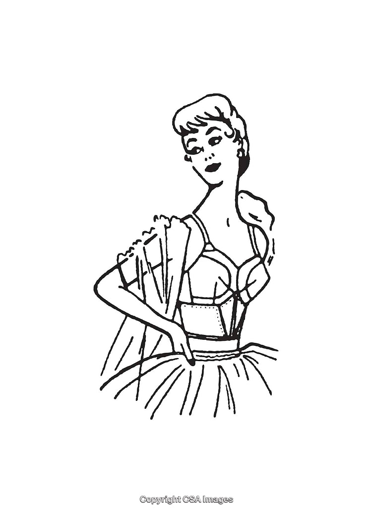 Elegant Black and White Line Art Illustration of a Stylish Woman