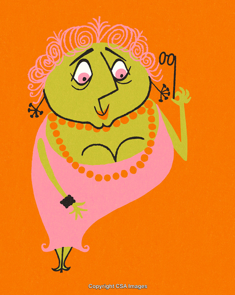 Cartoon Illustration of a Quirky Female Character in Bright Colors