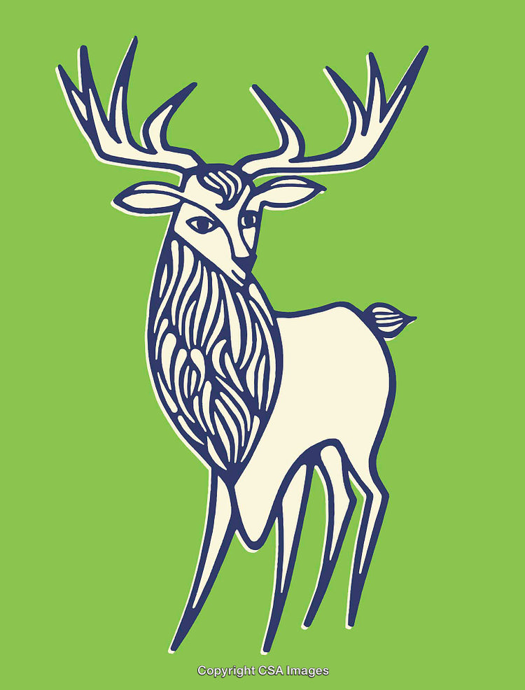 Elegant Line Art Illustration of a Majestic Deer with Antlers on Green