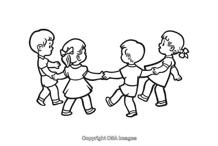 Children Playing Together in a Circle with Linked Hands Illustration