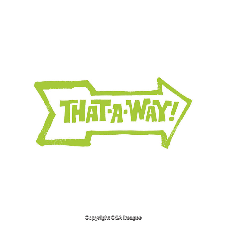 Bright Green Arrow with Playful Directional Text on White Background