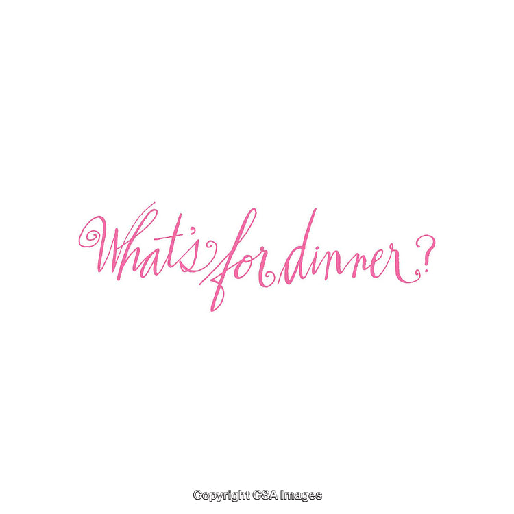 Pink Handwritten Text Asking 'What’s for Dinner?' on White Background