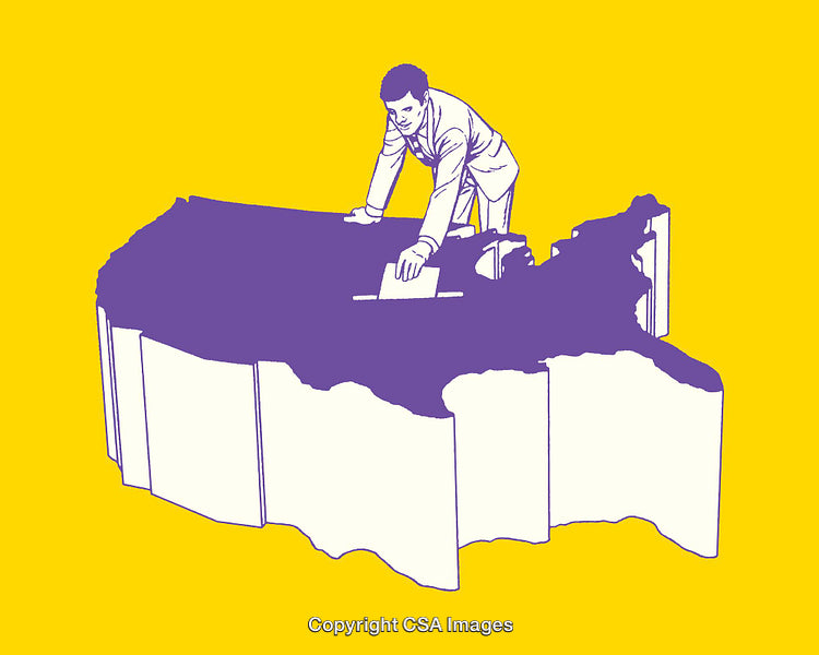 Man Strategizing with Map of the United States in Colorful Illustration