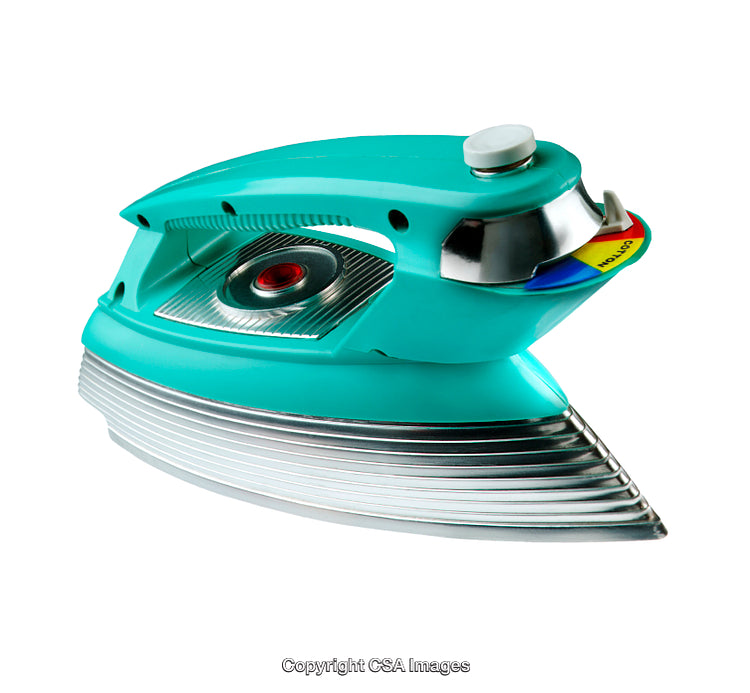 Vibrant Aquamarine Toy Iron with Retro Design and Colorful Accents