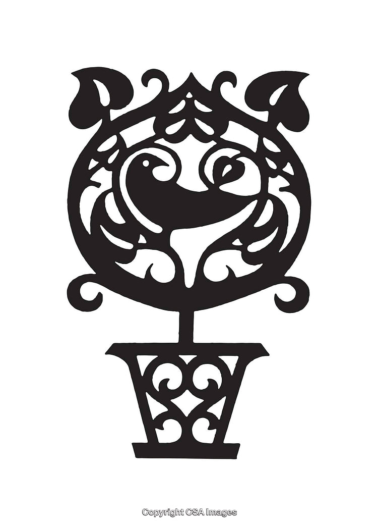 Intricate Black and White Line Art Illustration of a Stylized Plant