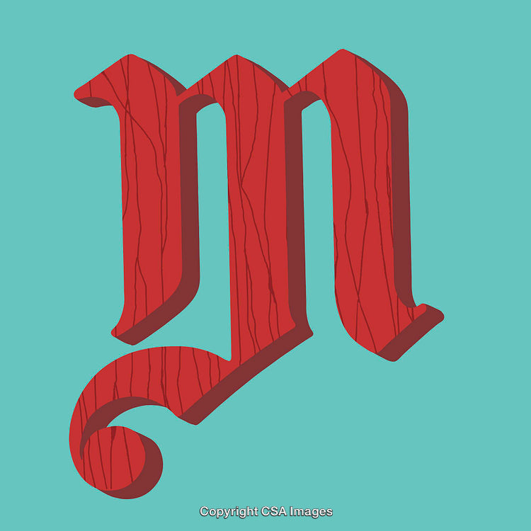 Red Textured Letter M on a Bright Turquoise Background