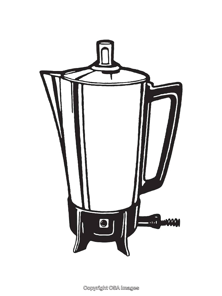 Retro Electric Coffee Percolator in Black and White Line Art Illustration