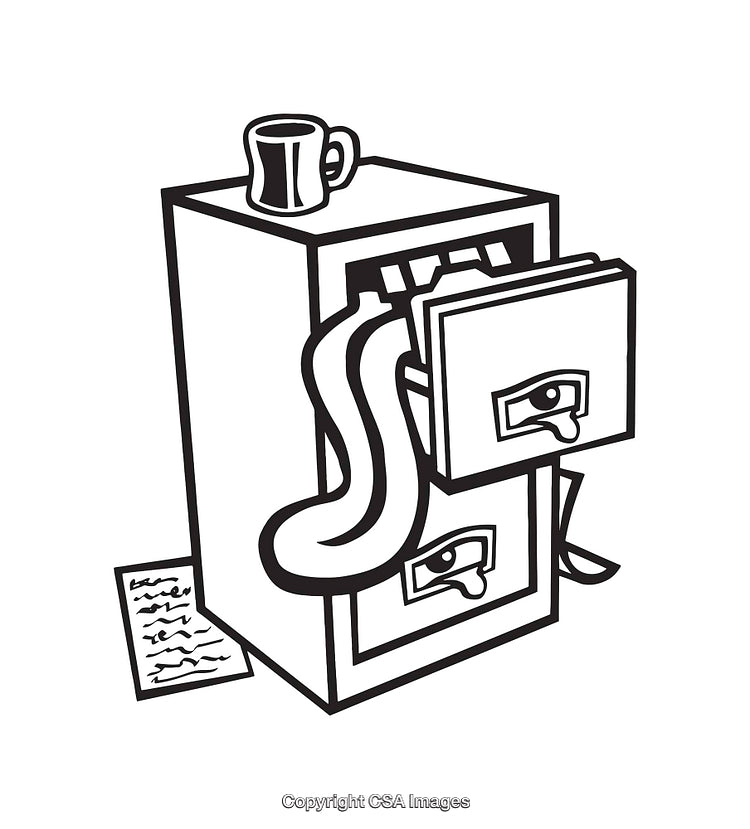Surreal Black And White Line Art Of Filing Cabinet Cartoon