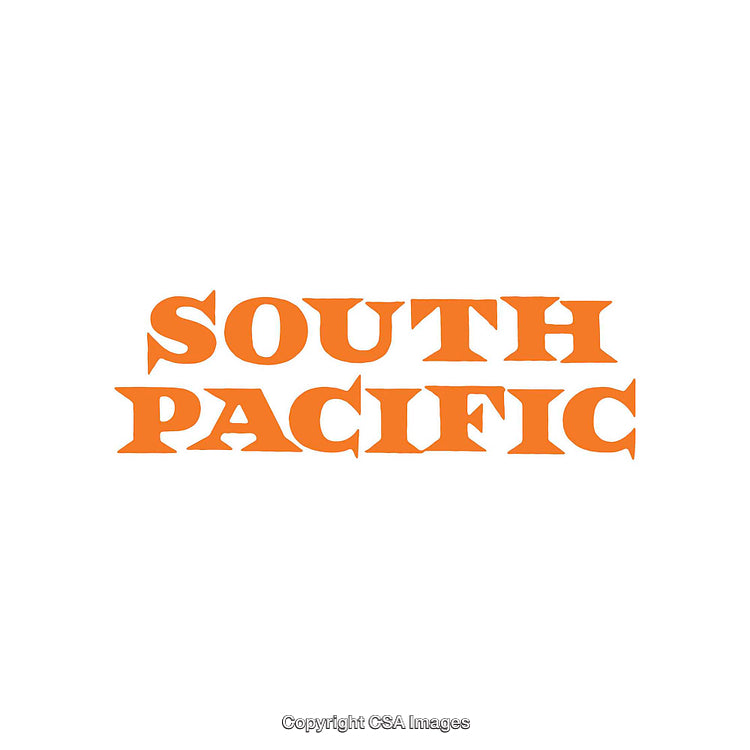 Bold Orange Text Highlighting the Words South Pacific on White Background