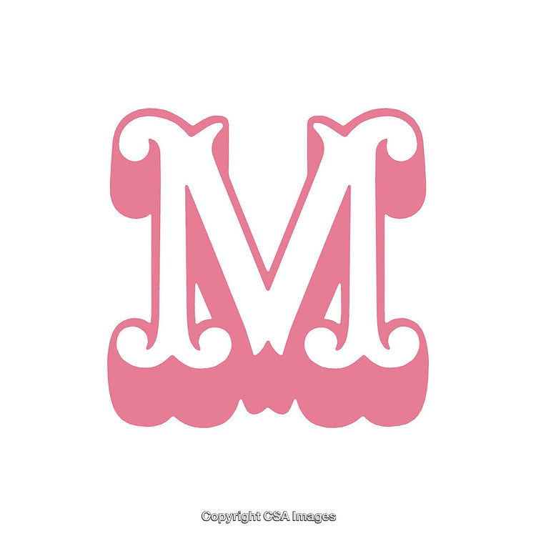 Pink Ornate Letter M with Decorative Flourishes on White Background