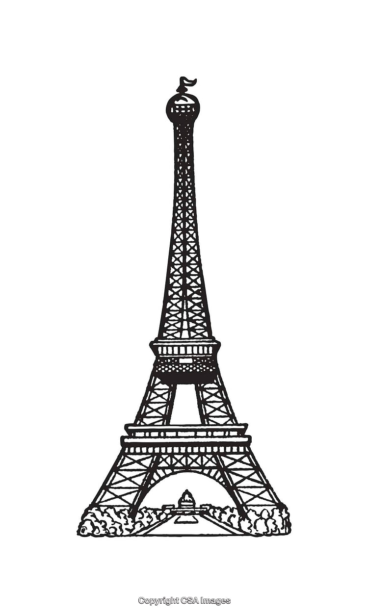 Eiffel Tower Black and White Line Art Illustration with Intricate Details