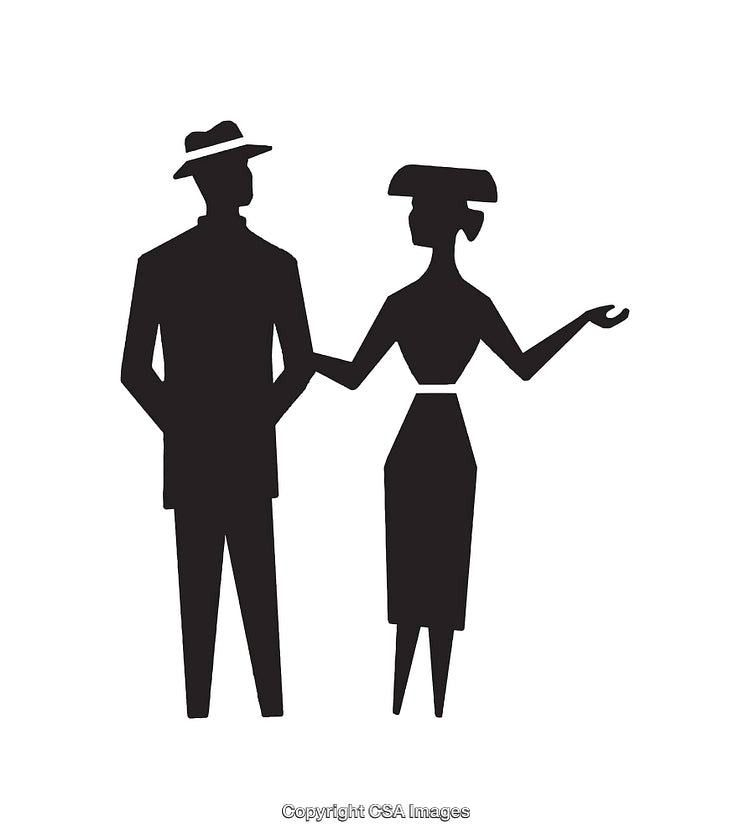 Silhouette Illustration of a Classy Vintage Couple in Stylish Outfits