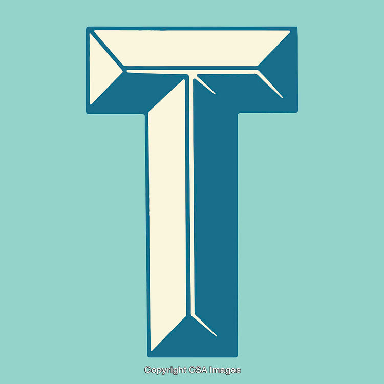 Stylized Capital Letter T in Bold Geometric Design on Blue Background