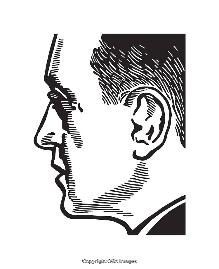 Black and White Line Art Profile Illustration of a Man's Face