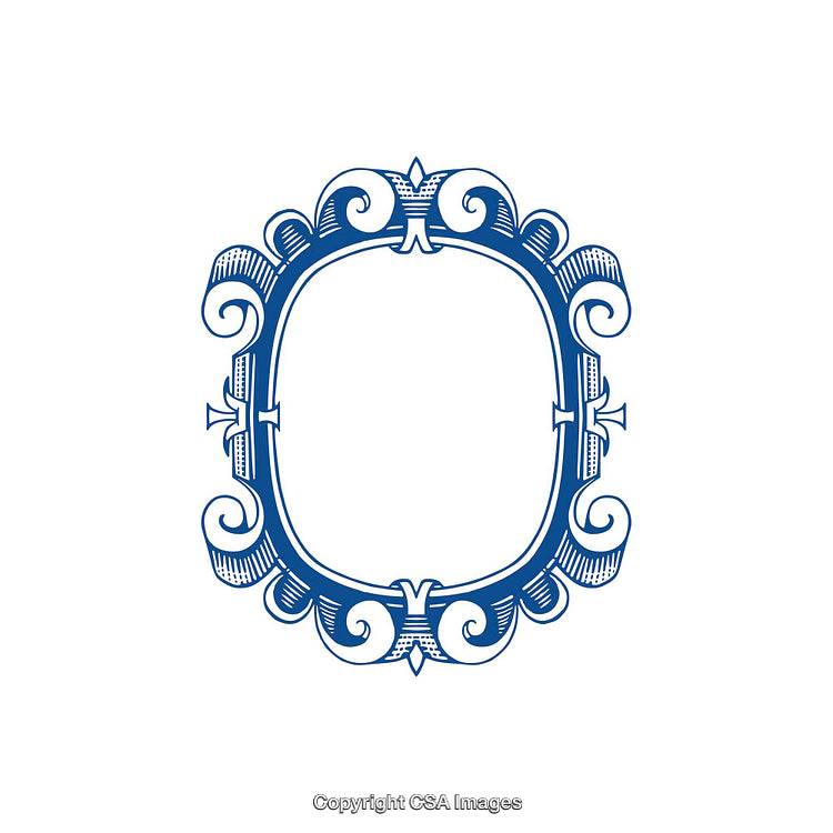 Elegant Decorative Frame in Blue Design With Ornamental Details and White Background