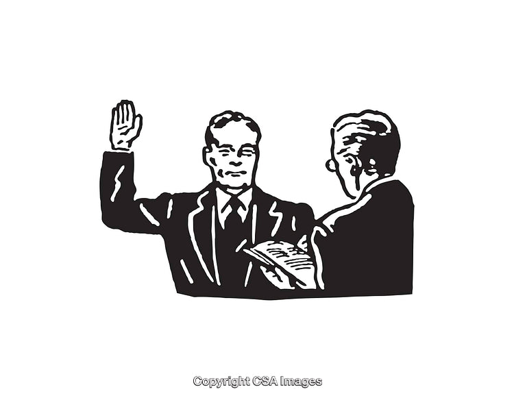 Black and White Line Art Depicting an Oath Ceremony Scene